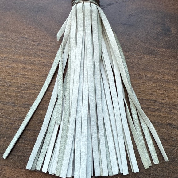 Coach White Leather Tassel Bag Charm Keychain with Silver Charm - Picture 8 of 10